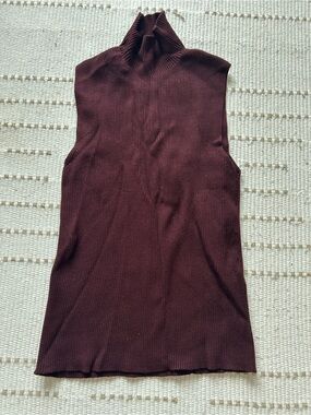 Zara Sleeveless Ribbed Turtleneck Top - Deep Burgundy